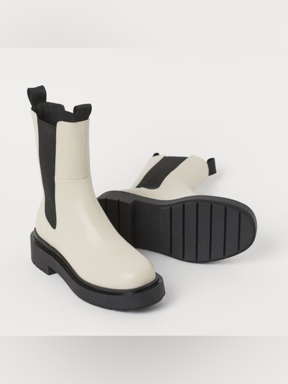 H&M White Chunky Platform Chelsea Boots Lug Sole High Profile NWOT 38 7.5